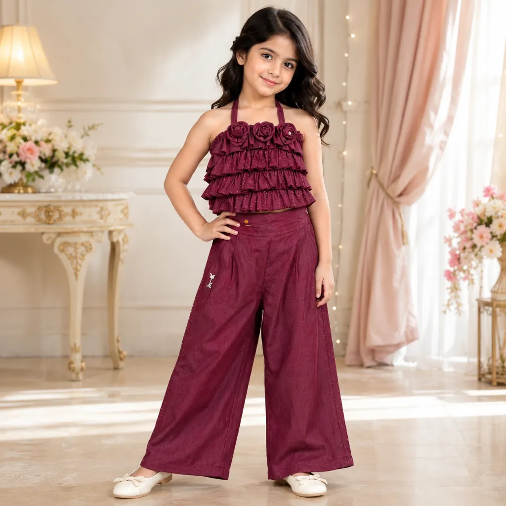 Girls’ Ruffle Layer Sleeveless Top & Wide-Leg Pants Set